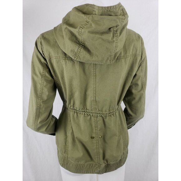 Anthropologie Anorak Jacket Womens S Olive Drab Love Tree Hooded 100% Cotton - Picture 2 of 9